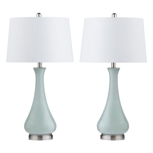 Crestview Collection 30.25"H Elegant Seafoam Glass Table Lamp With Linen Shade, Modern Nickel Base & 3-way Socket   Cvabs2447