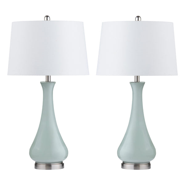 Crestview Collection 30.25"H Elegant Seafoam Glass Table Lamp With Linen Shade, Modern Nickel Base & 3-way Socket   Cvabs2447