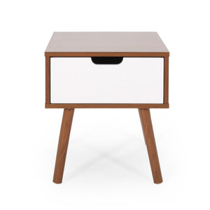 English Elm Christopher Knight Home® - END TABLE Mid-Century Modern Two-Toned End Table with Drawer, Faux Wood Top & Splayed Legs for Living Room White+Walnut 66761.00WALNWHT