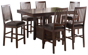 English Elm Steve Silver - Yorktown 7-Piece Counter Storage Dining Set Dark Brown — 36" Table, 24" Stools, Gray Tweed Cushions, Storage B081S00334