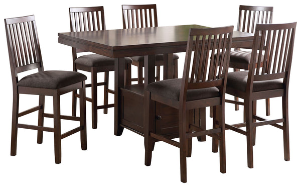 English Elm Steve Silver - Yorktown 7-Piece Counter Storage Dining Set Dark Brown — 36" Table, 24" Stools, Gray Tweed Cushions, Storage B081S00334