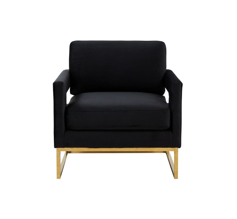 VIG Furniture Edna Plush Black Velvet Accent Chair With Gold Stainless Steel Frame, Tuxedo Arms & Cutout Backline VGRHRHS-AC-201-BLK