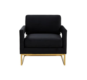 VIG Furniture Edna Plush Black Velvet Accent Chair With Gold Stainless Steel Frame, Tuxedo Arms & Cutout Backline VGRHRHS-AC-201-BLK