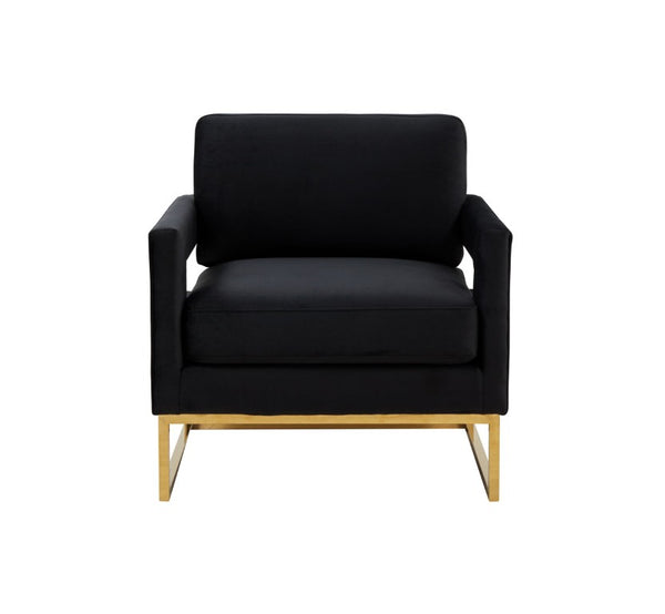 VIG Furniture Edna Plush Black Velvet Accent Chair With Gold Stainless Steel Frame, Tuxedo Arms & Cutout Backline VGRHRHS-AC-201-BLK