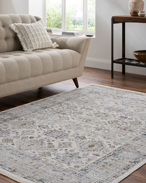 Livabliss Edmonton Traditional Fringe Area Rug Polypropylene Blend for Entryways and Hearths Cream, Light Gr 5'3" x 7' EDO2300-537