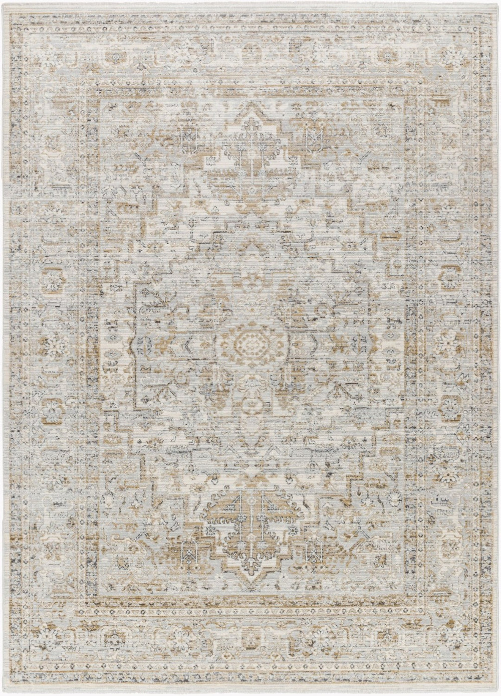 Livabliss Edmonton Traditional Fringe Area Rug Woven Polypropylene Blend for Entryway or Bedroom Cream, Light Gr 5'3" x 7' EDO2303-537