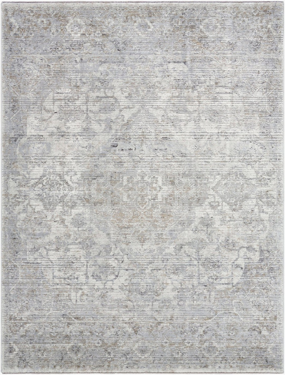 Livabliss Edmonton Fringe Border Area Rug Turkish Woven Polypropylene Blend for Living Spaces Light Gray, Cre 9'2" x 12' EDO2305-9212