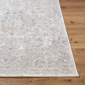 Livabliss Edmonton Fringe Border Area Rug Turkish Woven Polypropylene Blend for Living Spaces Light Gray, Cre 9'2" x 12' EDO2305-9212
