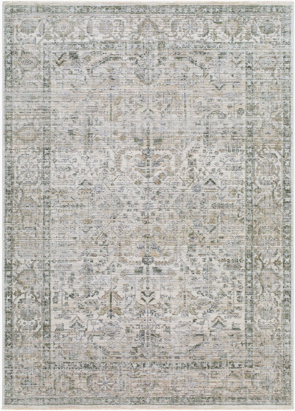 Livabliss Edmonton Medallion Accent Rug Machine Woven Polypropylene Fringe Entryway Classic Light Gray, Med 7'10" x 10' EDO2310-71010
