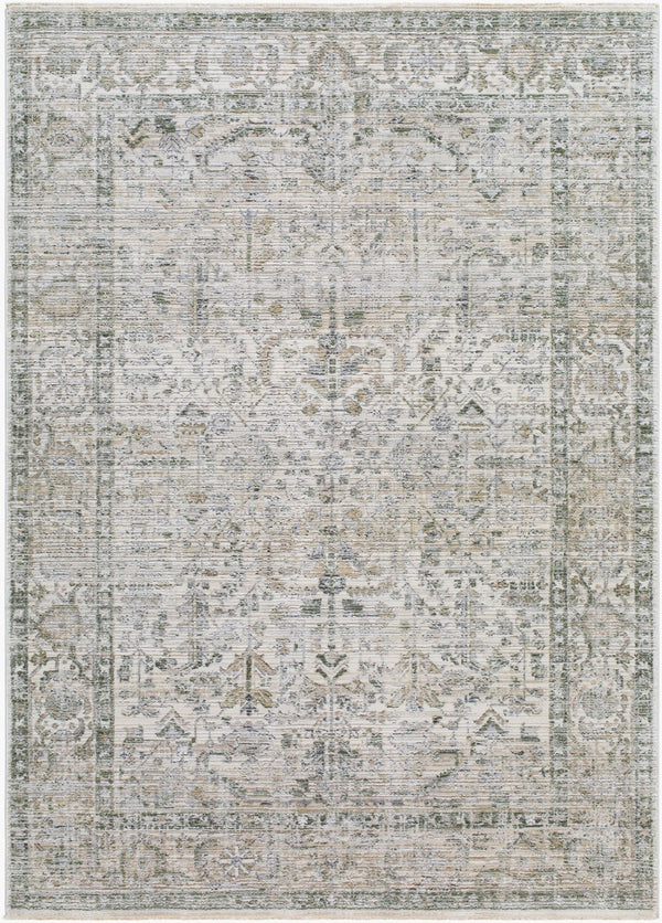 Livabliss Edmonton Medallion Accent Rug Machine Woven Polypropylene Fringe Entryway Classic Light Gray, Med 7'10" x 10' EDO2310-71010