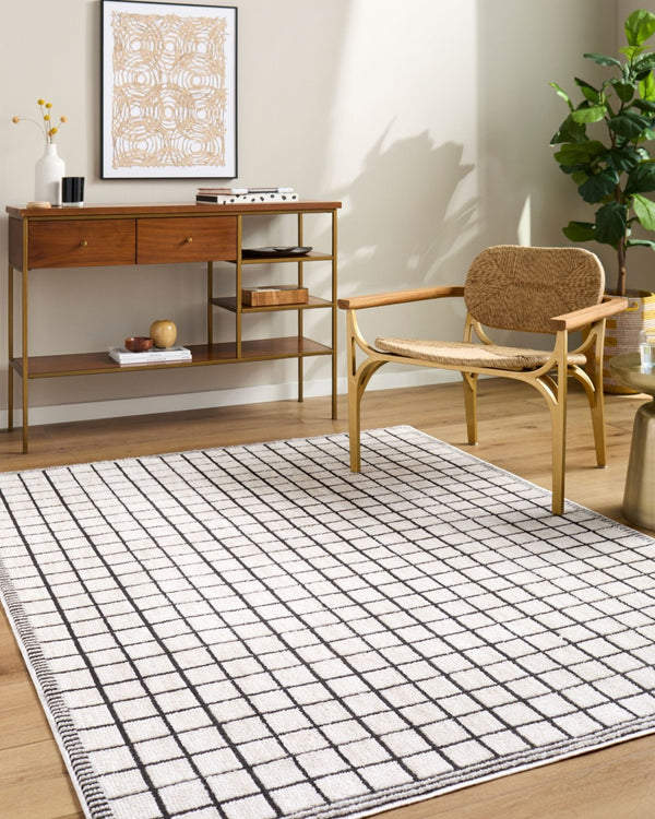Livabliss Odeon Machine Woven Polyester Rug Modern Minimalist Accent for Entryways and Hallways Cream, Black 9' x 12' EDOD2301-912