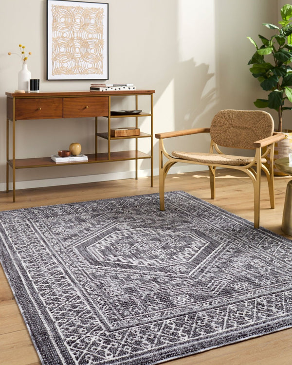 Livabliss Odeon Machine Woven Polyester Rug Minimalist Modern Style for Entryway or Bedroom Cream, Charcoal 2'7" x 7'3" EDOD2306-2773