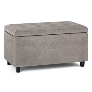 English Elm Cosmopolitan Storage Ottoman - Distressed Grey Taupe Faux Leather, Stylish Storage & Seating Solution B136P159771