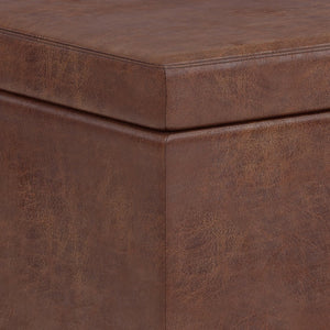 English Elm Avalon Extra Large Storage Ottoman Bench - Stylish Distressed Saddle Brown Faux Leather Design B136P158656