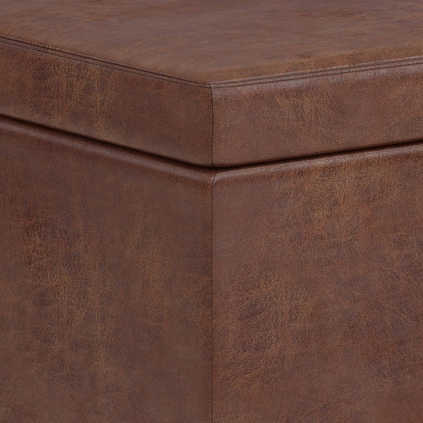 English Elm Avalon Extra Large Storage Ottoman Bench - Stylish Distressed Saddle Brown Faux Leather Design B136P158656