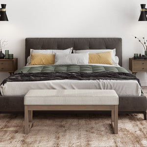 English Elm Milltown Large Ottoman Bench - Chic Platinum Tweed Upholstered Seat For Modern Living Spaces B136P159942