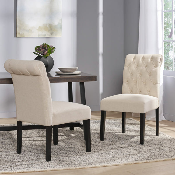 English Elm Christopher Knight Home® - BROXTON Plush Tufted Rolltop Dining Chair Set of 2 — Diamond Stitch, Tapered Wood Legs, Natural Finish 52454.00