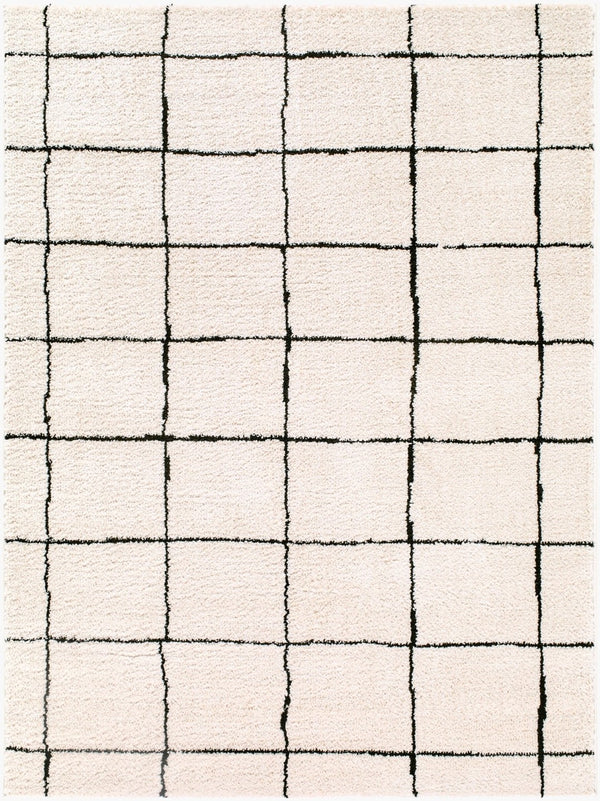 Livabliss Rivoli Machine Woven Polyester High Pile Rug for Modern Entryways and Cozy Reading Nooks Cream, Black 7'10" x 10' EDRV2300-71010