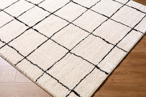 Livabliss Rivoli Machine Woven Polyester High Pile Rug for Modern Entryways and Cozy Reading Nooks Cream, Black 7'10" x 10' EDRV2300-71010