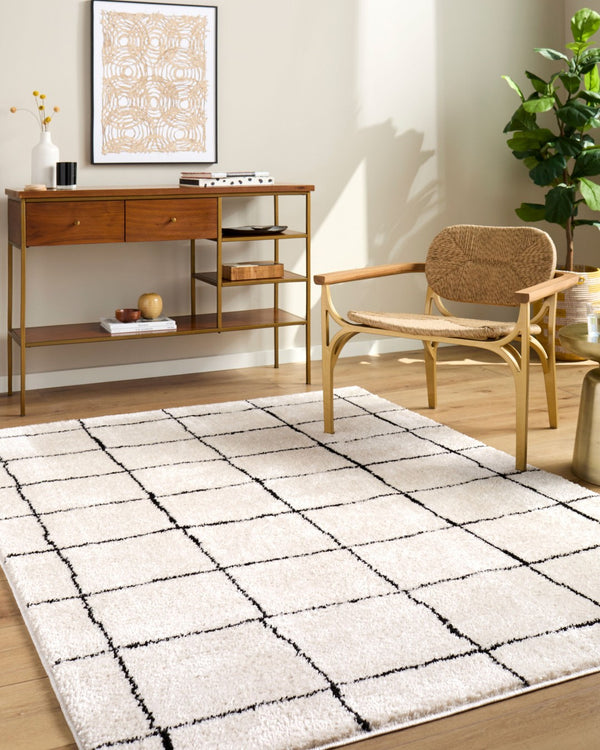 Livabliss Rivoli Machine Woven Polyester High Pile Rug for Modern Entryways and Cozy Reading Nooks Cream, Black 7'10" x 10' EDRV2300-71010