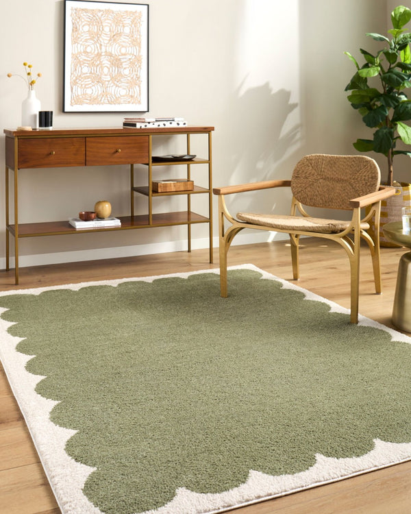 Livabliss Rivoli Plush Polyester Area Rug Turkish Woven High Pile Accent for Entryway or Bedroom Olive, Cream 7'10" x 10' EDRV2303-71010