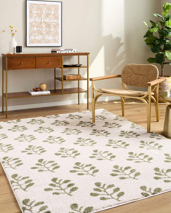 Livabliss Rivoli Turkish Machine Woven Polyester High Pile Rug for Bedroom and Entryway Use Cream, Olive 6'7" x 9' EDRV2304-679