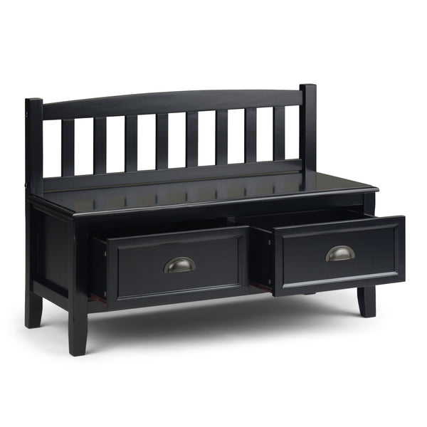 English Elm Burlington Solid Wood Entryway Bench with 2 Drawers, Black Finish, Seats 2, Antique Bronze Pulls B136P158514