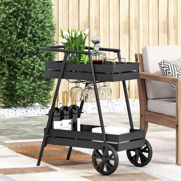 English Elm Christopher Knight Home® - REX Industrial Black Iron Bar Cart with Wheels, Wine Bottle Holders & Matte Powder-Coated Frame 71521.00BLK