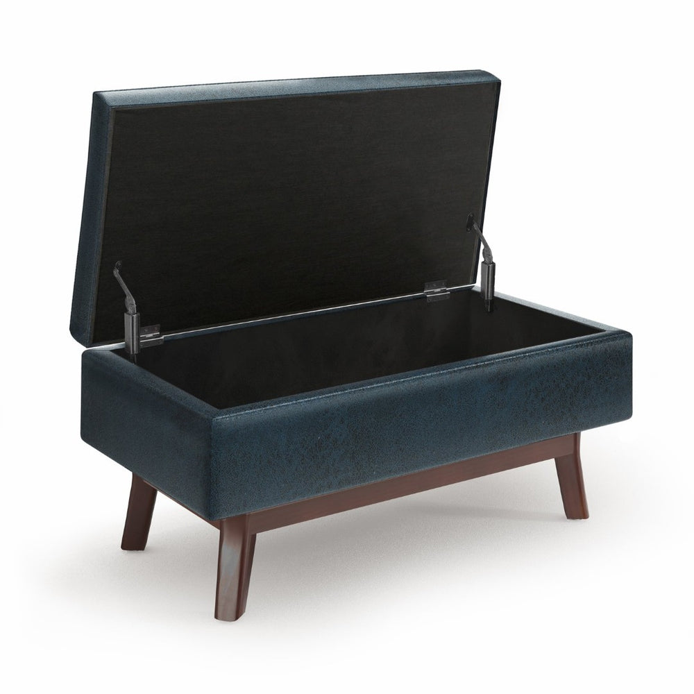 English Elm Owen - Stylish Mid-Century Small Storage Ottoman In Distressed Dark Blue Vegan Leather For Versatility B136P159197-GIGA