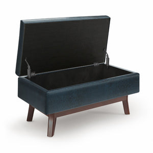 English Elm Owen - Stylish Mid-Century Small Storage Ottoman In Distressed Dark Blue Vegan Leather For Versatility B136P159197-GIGA