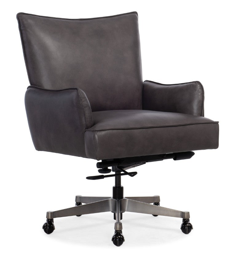 Hooker Furniture Quinn Executive Swivel Tilt Chair Crafted In Semi-Aniline Top-Grain Leather With Adjustable Ergonomic Comfort Dark Gray EC426-095