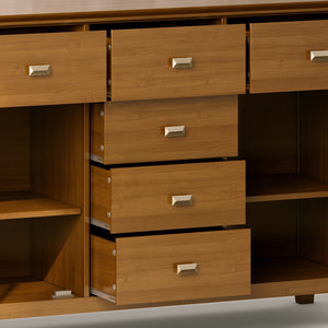 English Elm Artisan Solid Wood Sideboard Buffet - Honey Brown Elegance With Ample Storage & Timeless Design B136P158389