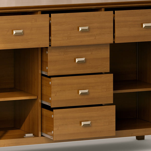 English Elm Artisan Solid Wood Sideboard Buffet - Honey Brown Elegance With Ample Storage & Timeless Design B136P158389
