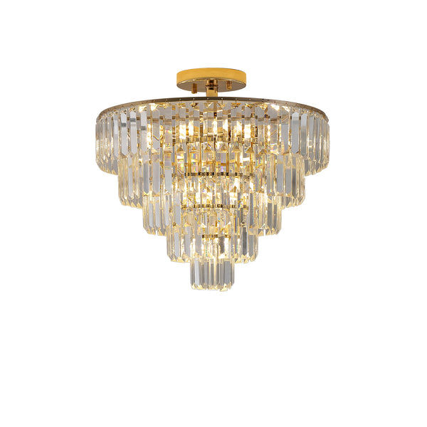 English Elm Gold Crystal 5-Tier Round Chandelier Semi-Flush Modern Luxury K9 Crystal Ceiling Light Fixture W2312P374964