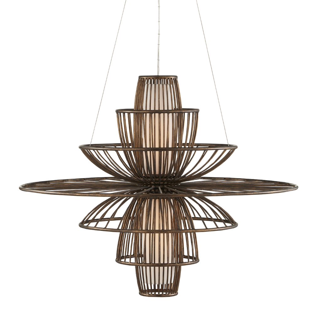 Benjiro Chandelier - Mid-Century Modern Steel Design with Off-White Shades & Adjustable Height Feature