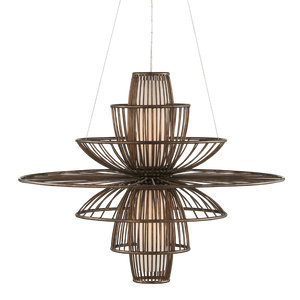 Benjiro Chandelier - Mid-Century Modern Steel Design with Off-White Shades & Adjustable Height Feature