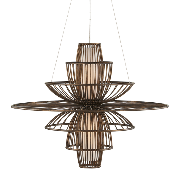 Benjiro Chandelier - Mid-Century Modern Steel Design with Off-White Shades & Adjustable Height Feature