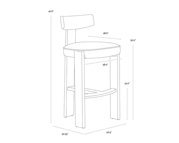 Sunpan HORTON Barstool - Rustic Oak Frame with Forest Green Upholstery for Modern Dining & Bar Spaces 112396