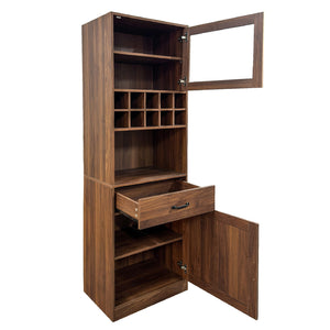 English Elm Kitchen Pantry Cabinet Tall Farmhouse Design with Glass Doors and Pull-out Shelving W331P425810