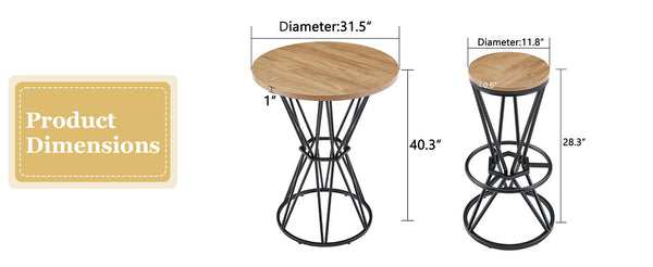English Elm Single Package Industrial Bar Set Round Mdf Top with Metal Frame Seats 2 for Kitchen Black,Wood W1151P434793