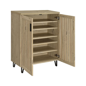 English Elm 2-door Entryway Shoe Cabinet with Slatted Doors Smoked Laminate Finish and Metal Legs White Oak B016P473428