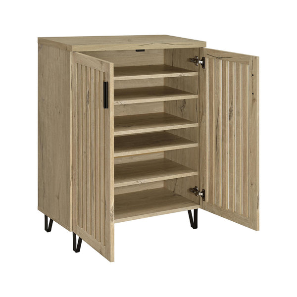 English Elm 2-door Entryway Shoe Cabinet with Slatted Doors Smoked Laminate Finish and Metal Legs White Oak B016P473428