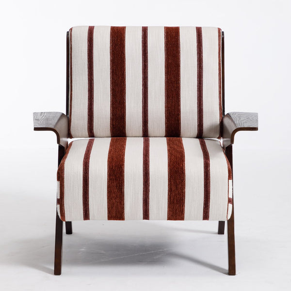 English Elm Modern Striped Linen Accent Chair Solid Wood Legs Wide Armrests for Living Room W1249P479887
