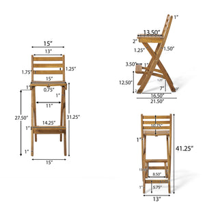 English Elm Outdoor Acacia Folding Barstools Solid Wood Teak Finish Weather Resistant Set of 2 N772P387172B