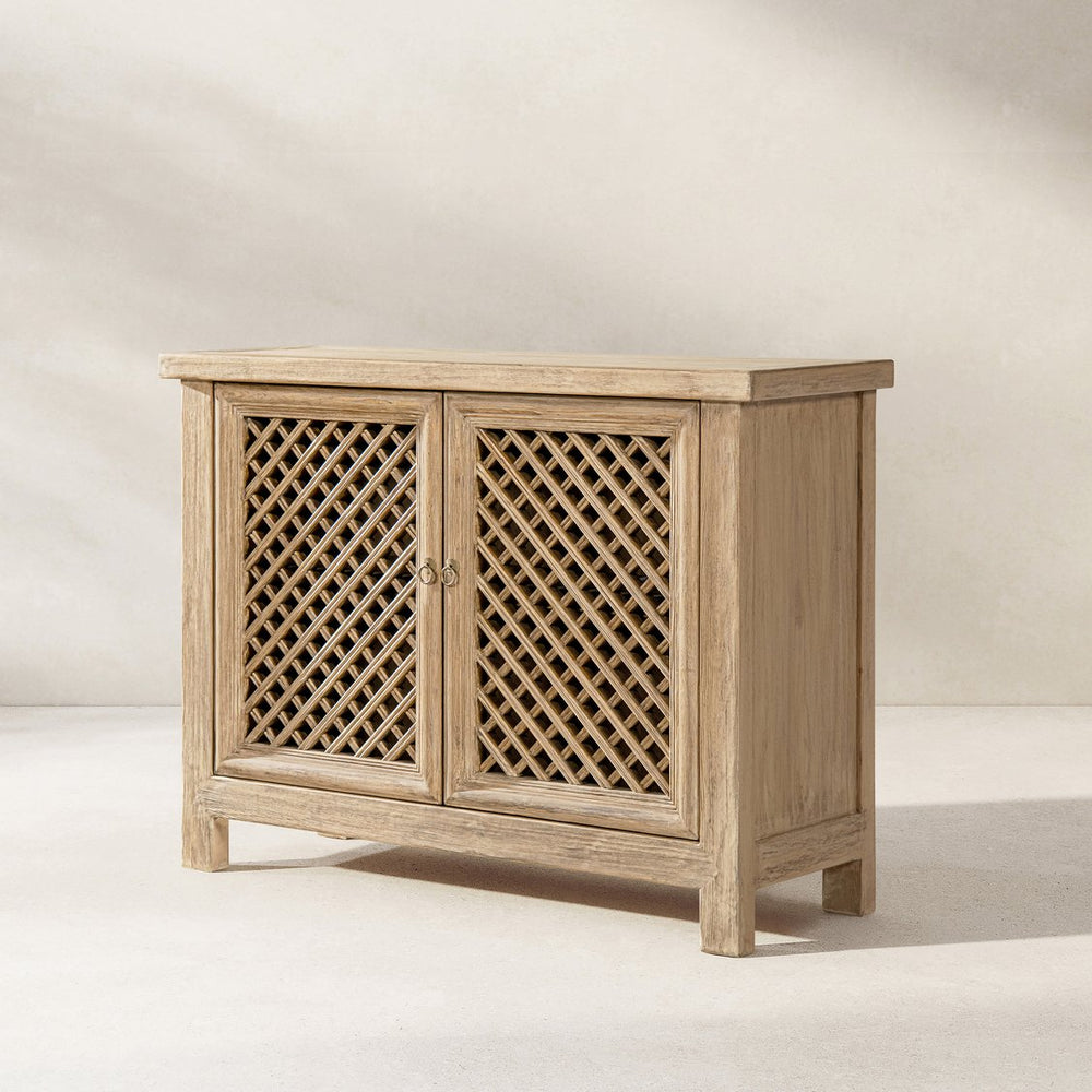 English Elm Arden Reclaimed Pine Lattice Door Accent Cabinet Rustic Storage for Any Room B2719P474439
