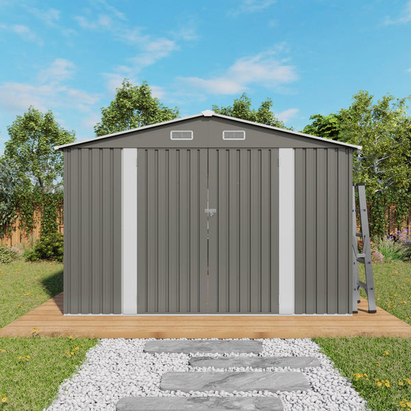 English Elm 10x12ft Galvanized Steel Outdoor Storage Shed with Vented Windows and Lockable Doors W3213S00002