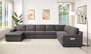 English Elm Walfredo Gray Linen U-shape Sectional Sofa with Chaise and Built-in Arm Pocket B2749S00052