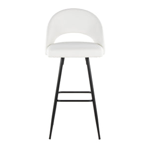 English Elm Fixed-height Metal Frame Barstools with Upholstered Seats and Geometric Footrest Set of 2 White+Black B202S01944
