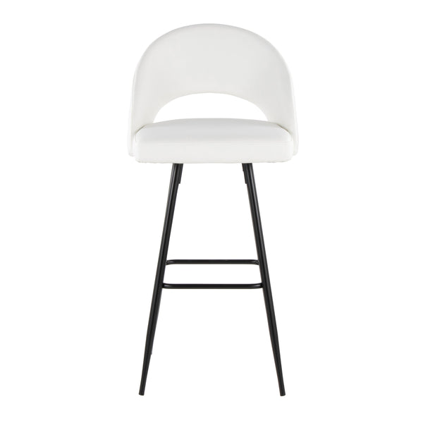 English Elm Fixed-height Metal Frame Barstools with Upholstered Seats and Geometric Footrest Set of 2 White+Black B202S01944