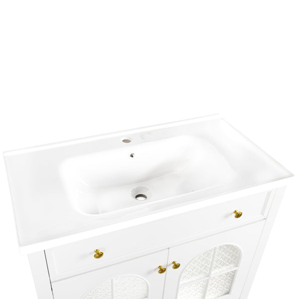 English Elm 35.6" Wide White Ceramic Drop-in Basin with Overflow for Bathroom Vanity W1801P404318